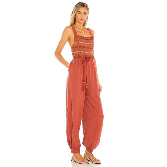 NWT Free People stitched smock linen blend jumpsuit - Picture 2 of 16